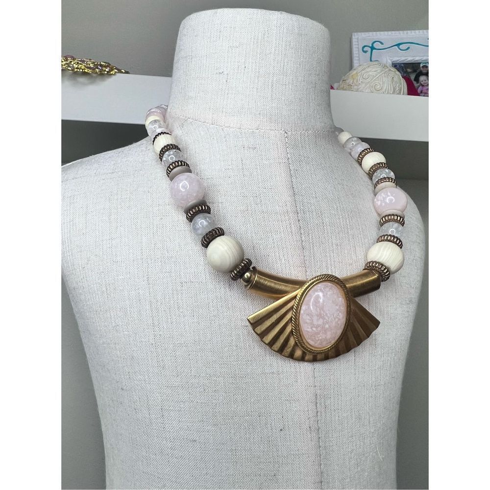 Beaded art deco gold tone necklace - Picture 5 of 6